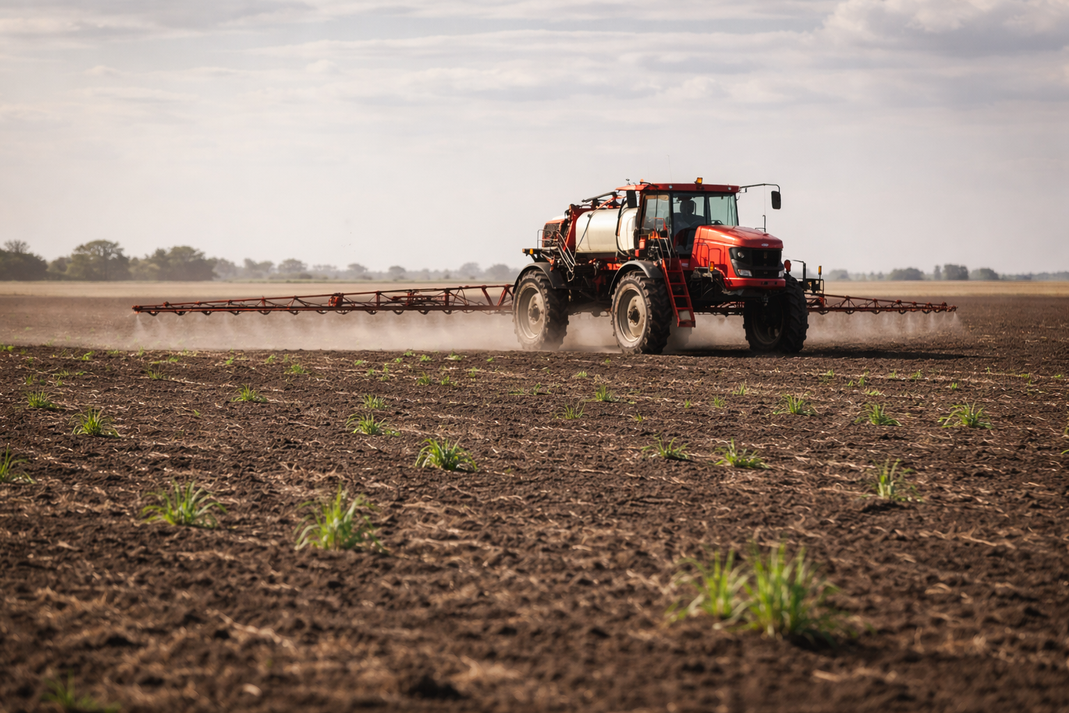 Sprayer driving in field in NSW spraying corps