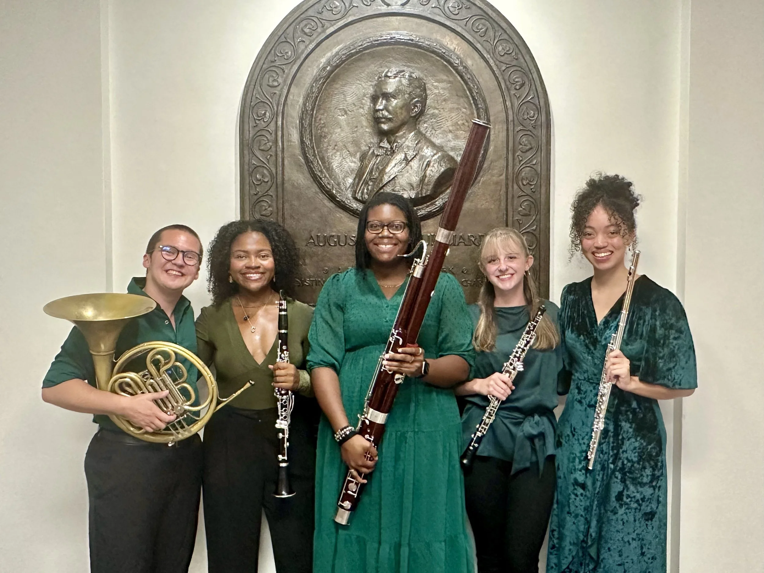 The Groovy Greens, Imani Winds Chamber Festival 2025 (Left to right: Brooks Wisniewski, horn; Chasity Thompson, clarinet; Gabby Gunn, bassoon; Jillian Fetrow, oboe; Abrielle Scott, flute)