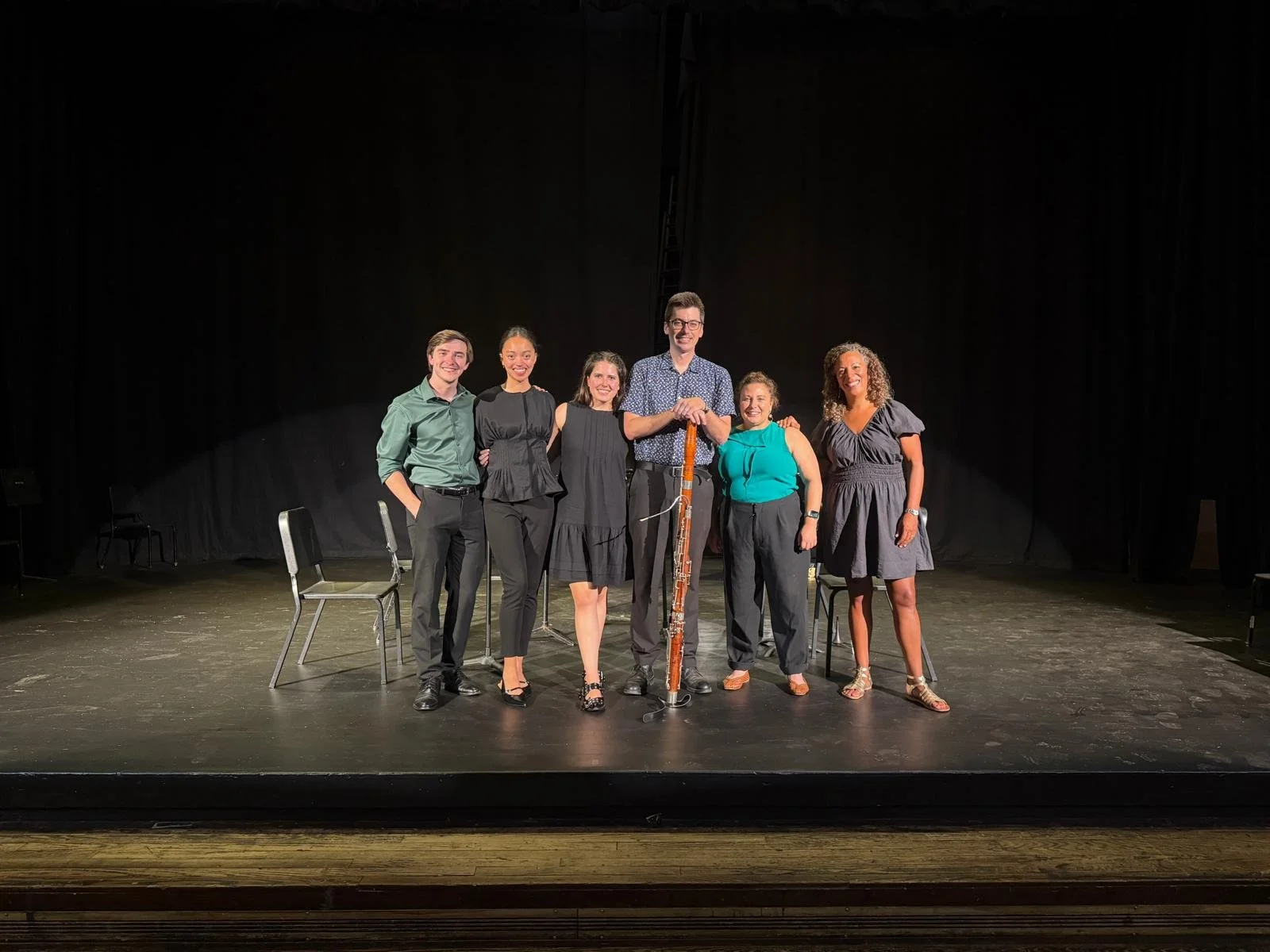 BUTI Woodwind Quintet Seminar Faculty 

Left to right: Ben Hommowun, horn TA Fellow; Abrielle Scott, flute TA Fellow; Kate Tousa, oboe TA fellow; Sam Childers, bassoon faculty; Sarah Bonomo, assistant director & clarinet faculty; Mariam Adam, co-dire