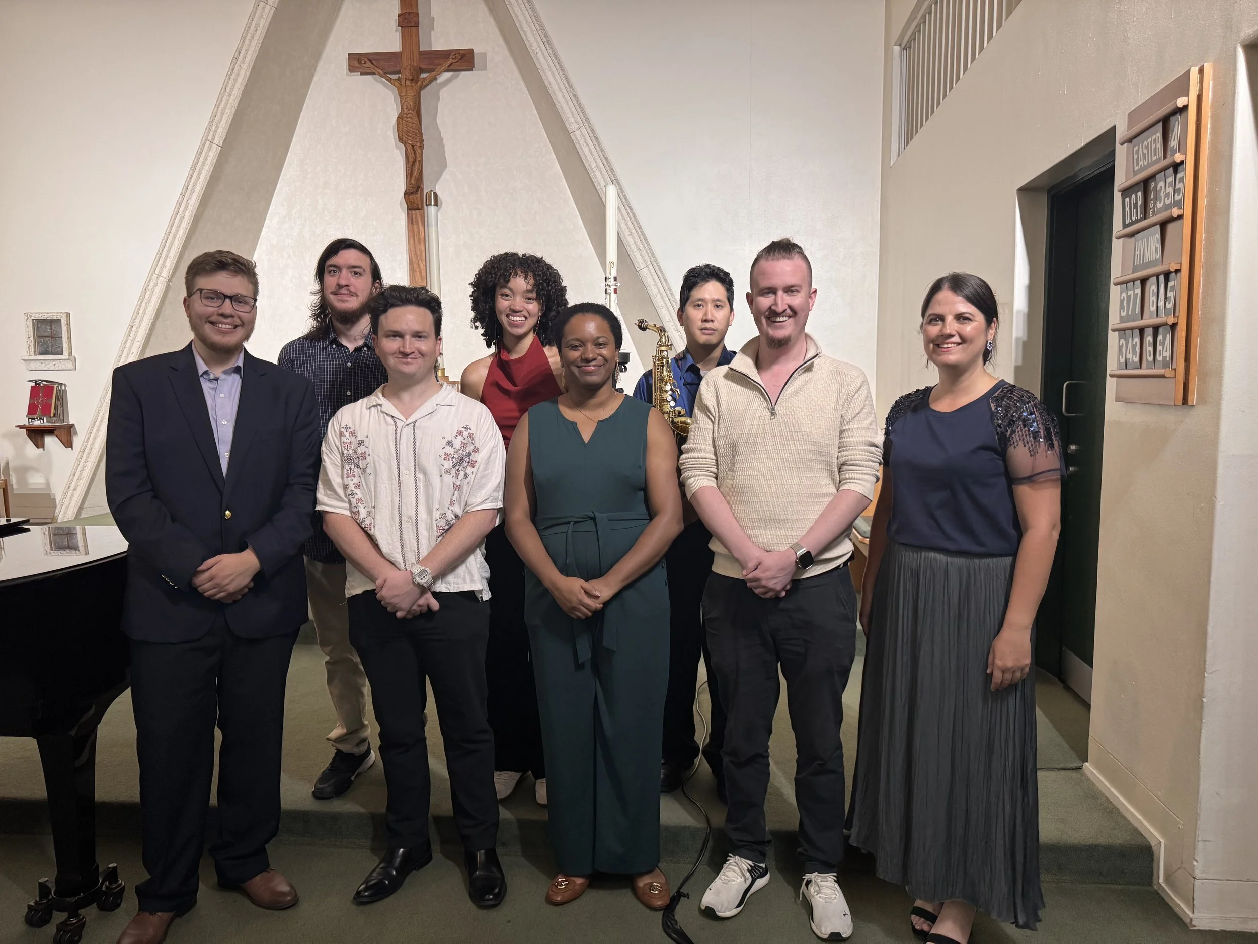Members of the South Florida New Music Collective | Inaugural Concert 4.30.26 |

Left to right: Brian Awad, executive director; Hayden Stacki, composer; Joshua Muetzel, artistic director; Abrielle Scott, flutist-composer; MJ Peterson, composer; Alvin