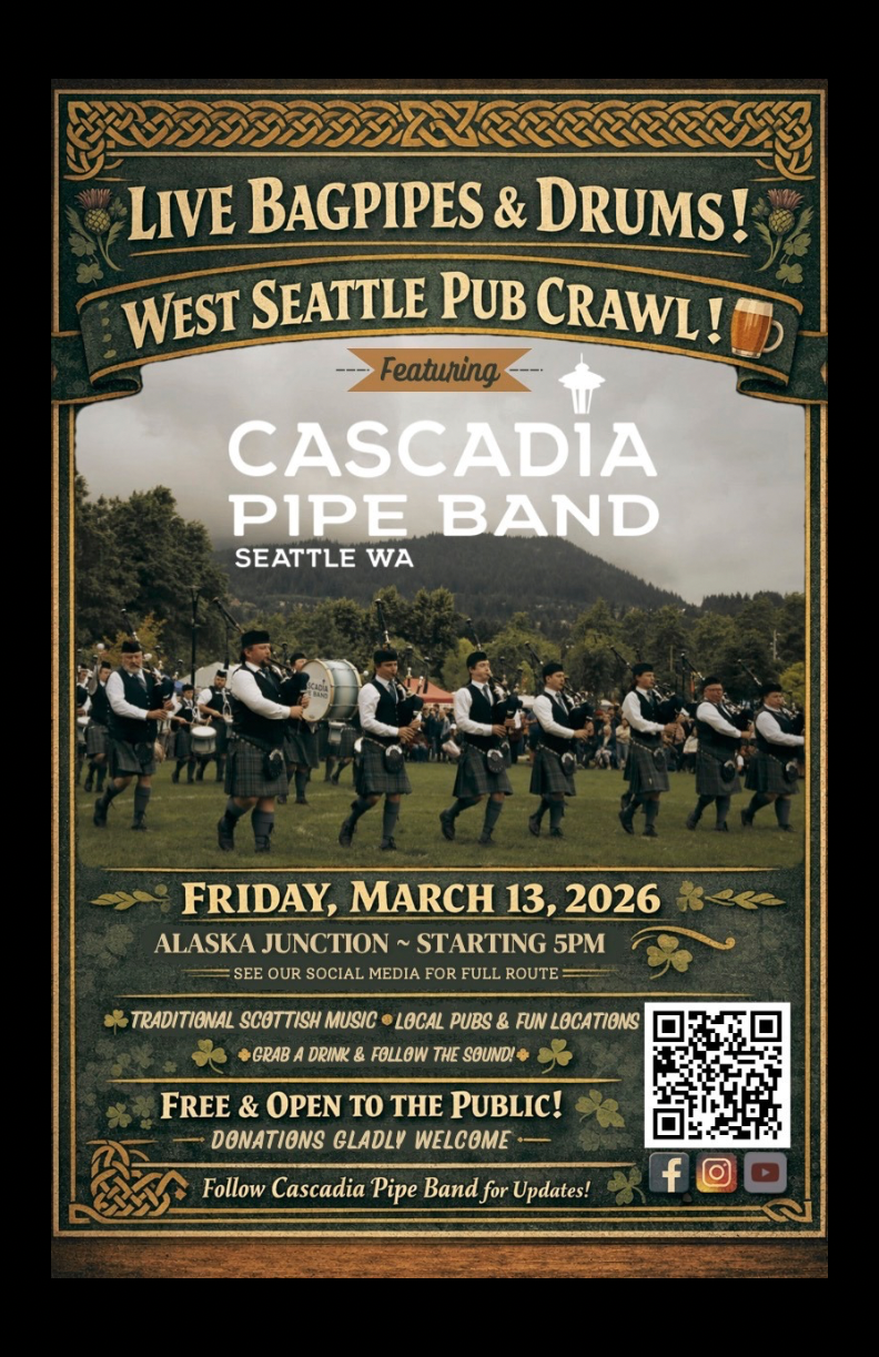 Cascadia Pipe Band marches into the Admiral Benbow Room