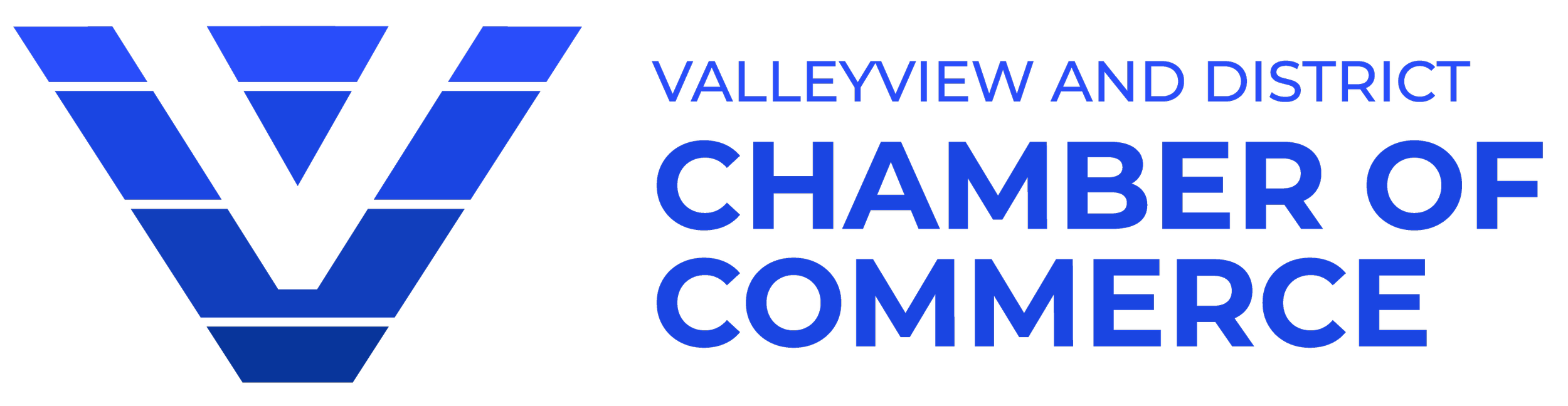 Logo of Valleyview and District Chamber of Commerce with a stylized blue 'V' on the left and blue text on the right.
