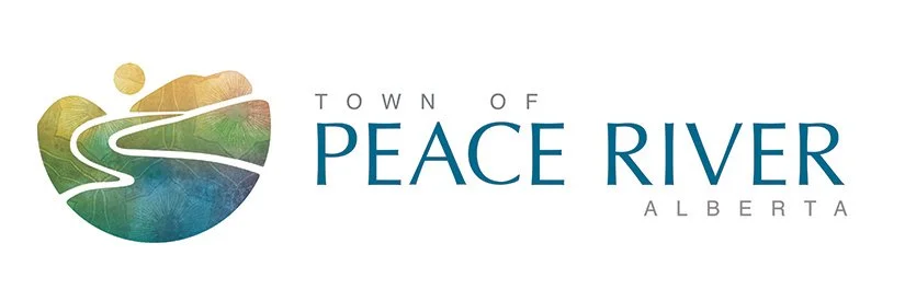 Logo for the Town of Peace River, Alberta, featuring a stylized river and landscape.