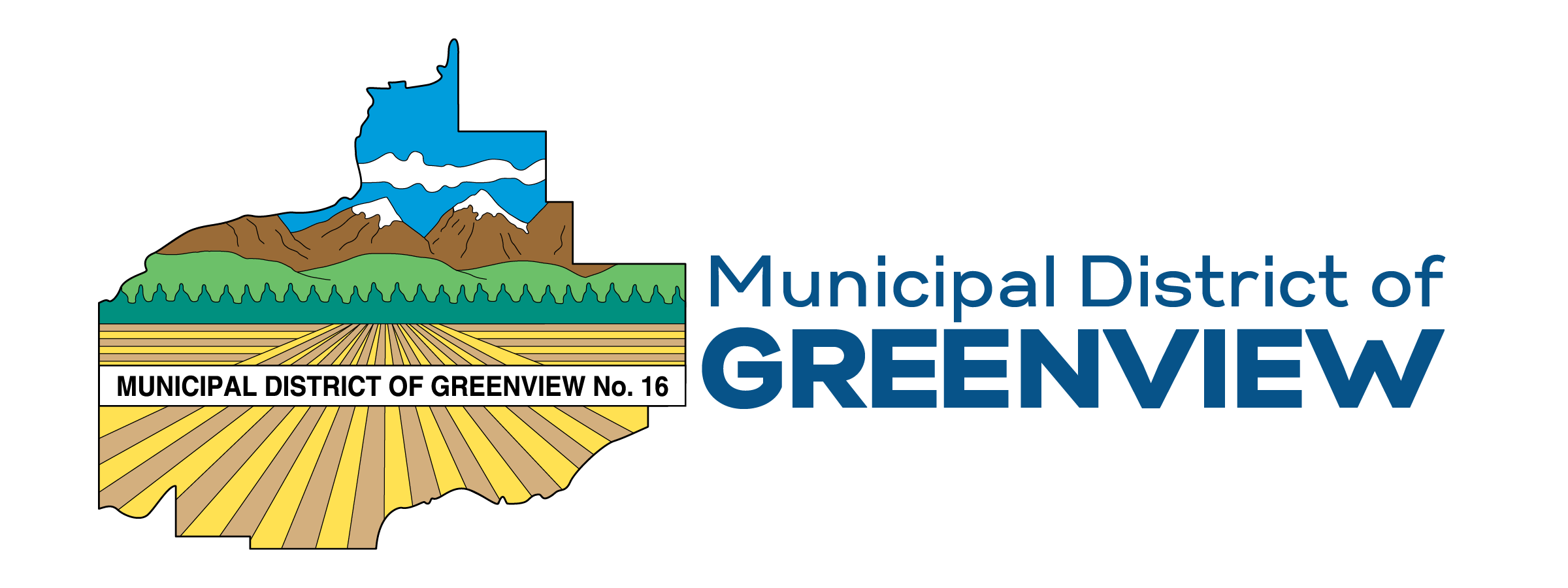 Logo of the Municipal District of Greenview showing mountains, water, and farmland with text 'Municipal District of GREENVIEW' and 'MUNICIPAL DISTRICT OF GREENVIEW No.16'.