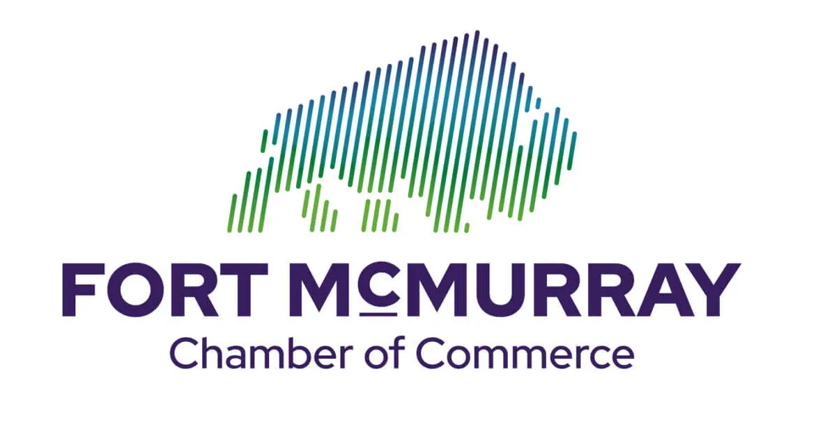 Logo for Fort McMurray Chamber of Commerce featuring a stylized Bison in green and blue lines with the text 'Fort McMurray Chamber of Commerce' underneath.