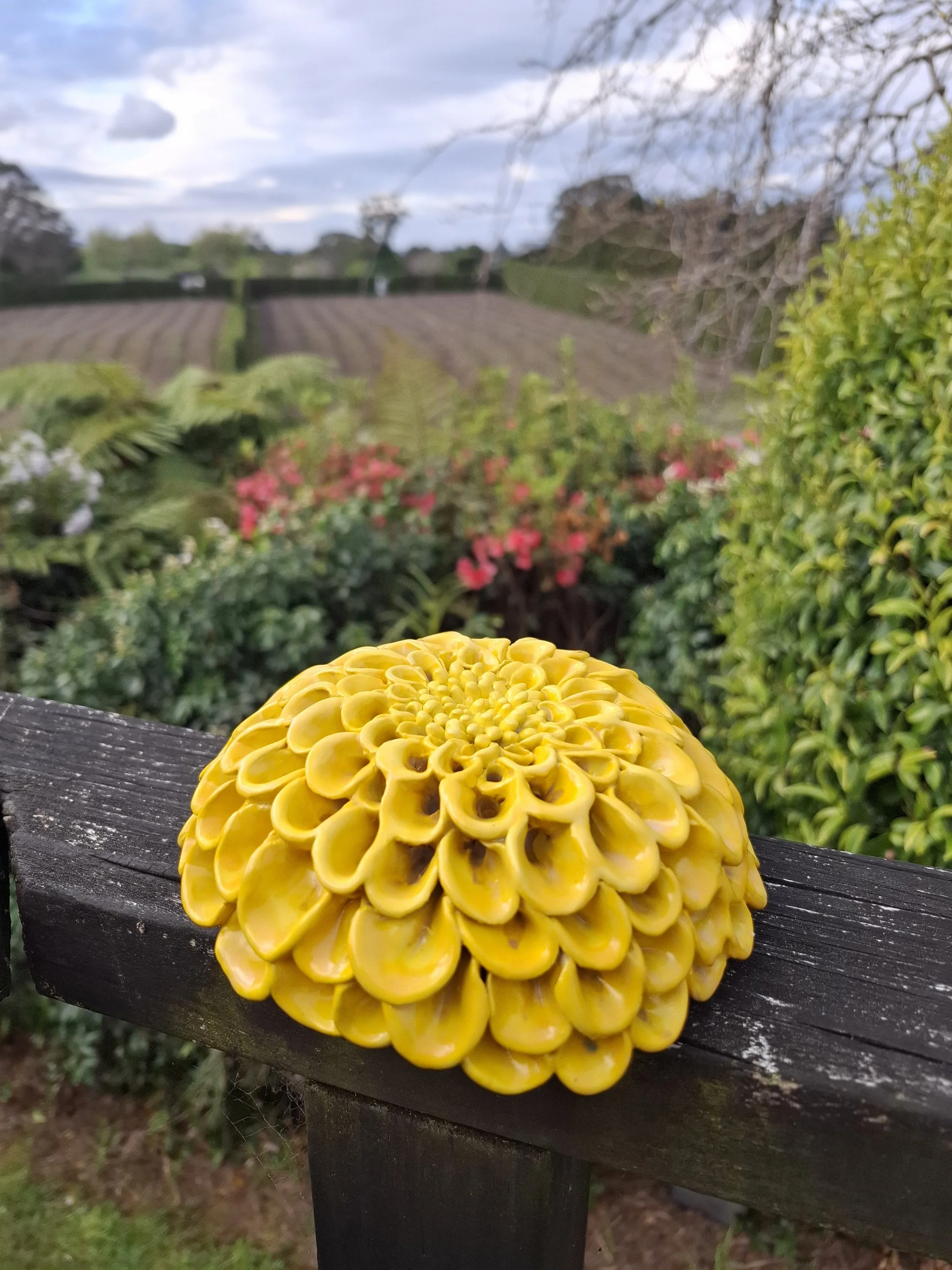 Bright Yellow Dahlia - Ceramic Wall Hanging