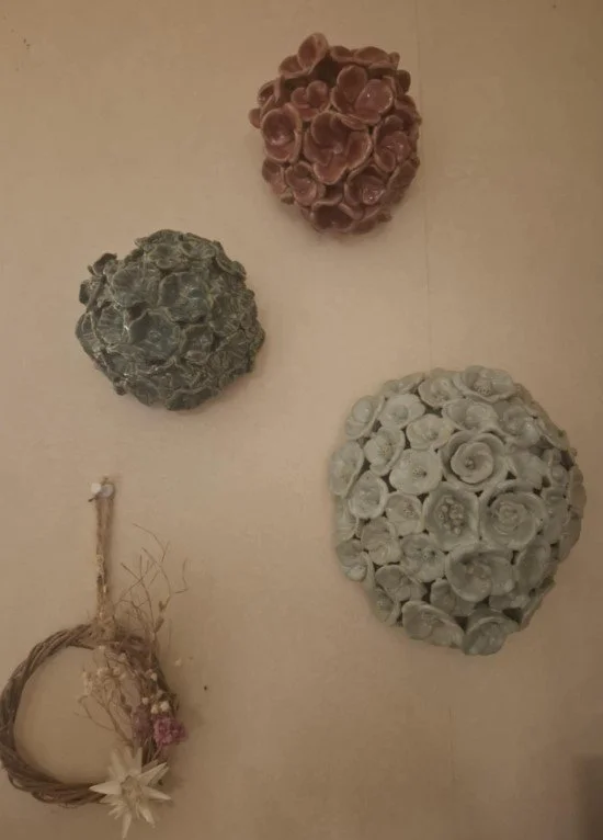 Pink, Jade & Light green dahilas on wall.jpg