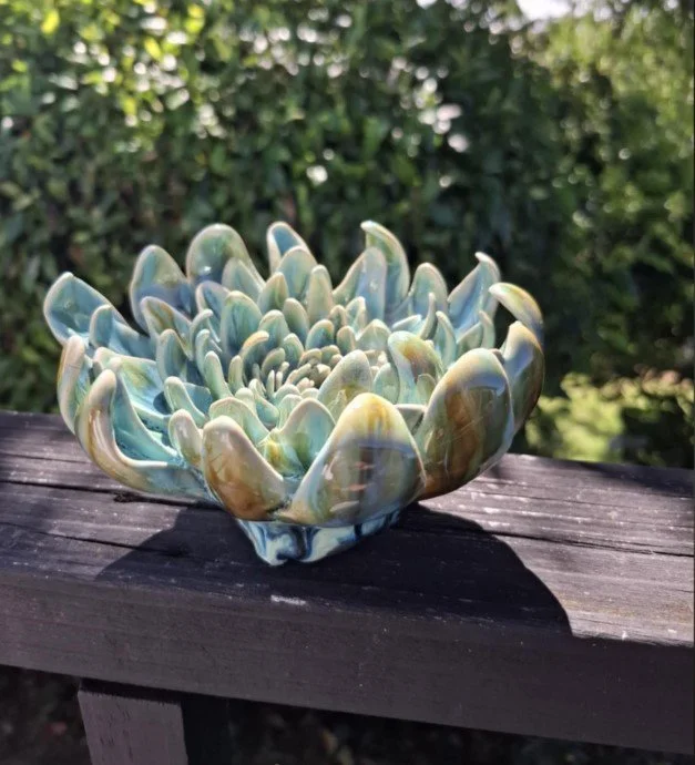 SOLD - Turquoise Spikey Dahlia Sculpture
