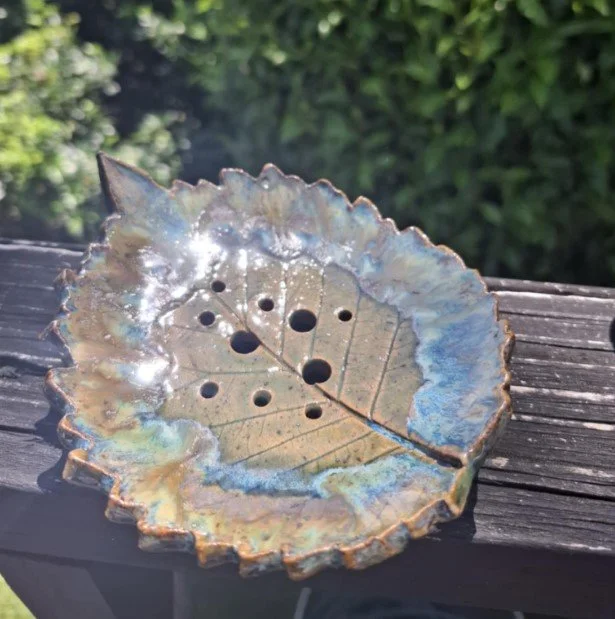 Soap dish - hydranges blues & copper.jpg