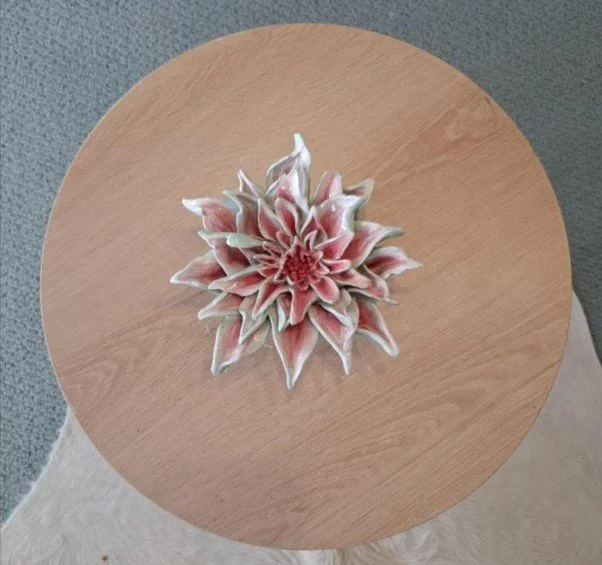 Spikey Ceramic Dahlia - Vibrant Pink, White & Green