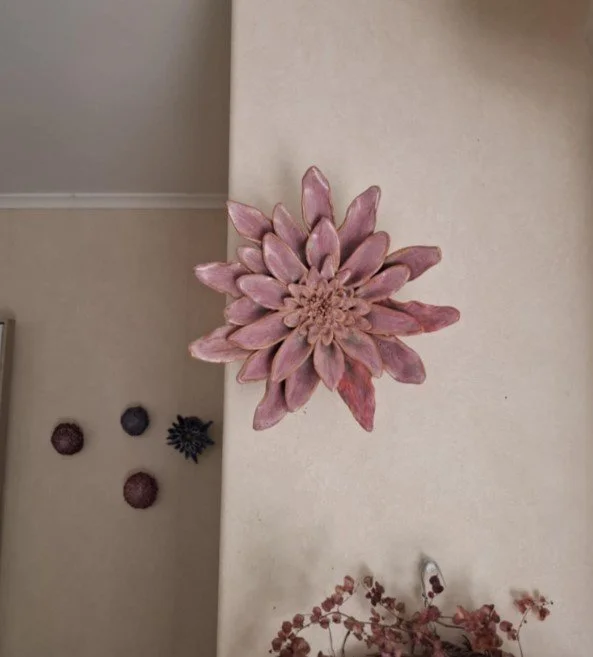 Large Coral & raspberry spikey dahlia on wall.jpg