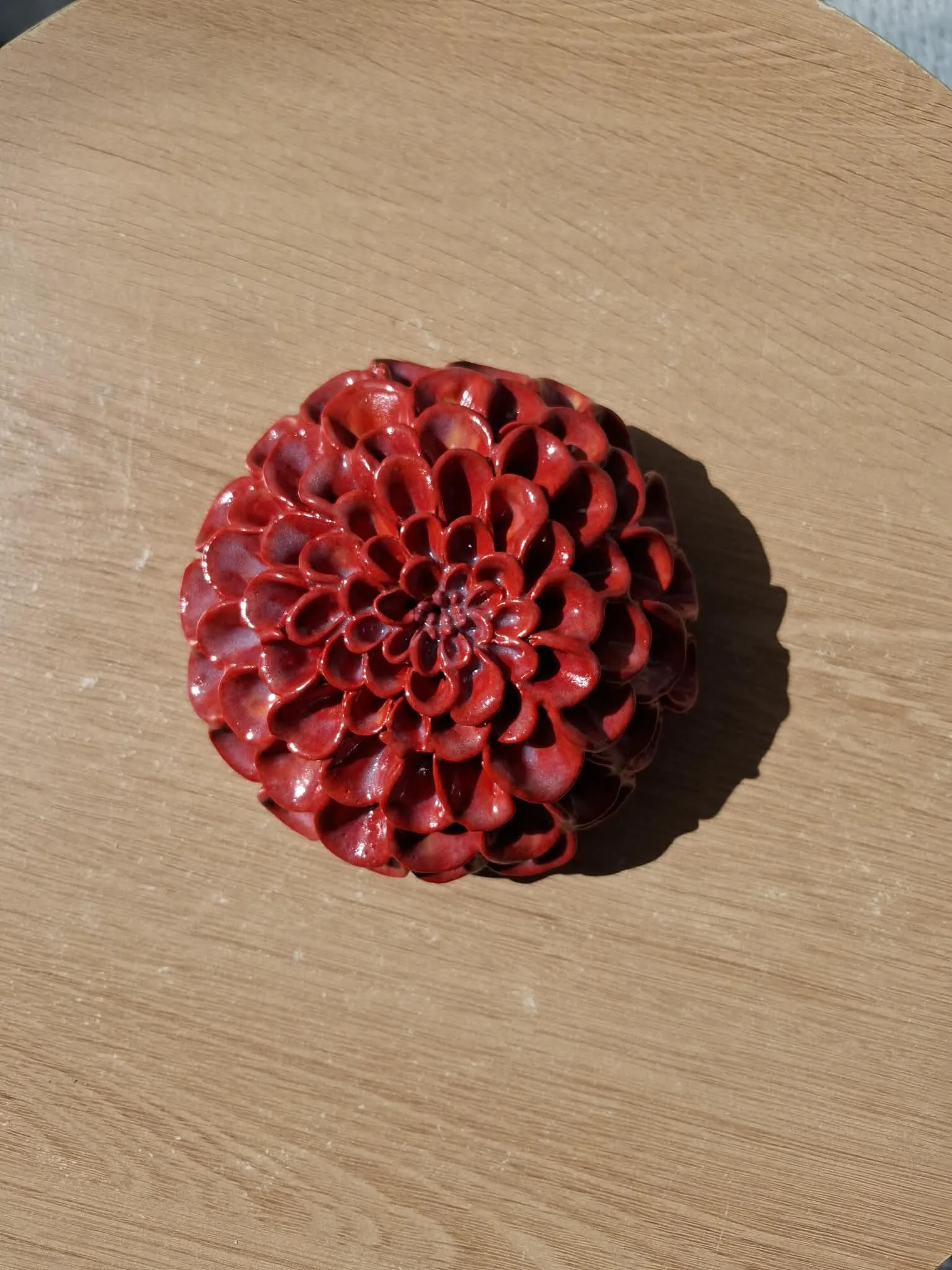 Handmade Bright Red Ceramic Dahlia Decor