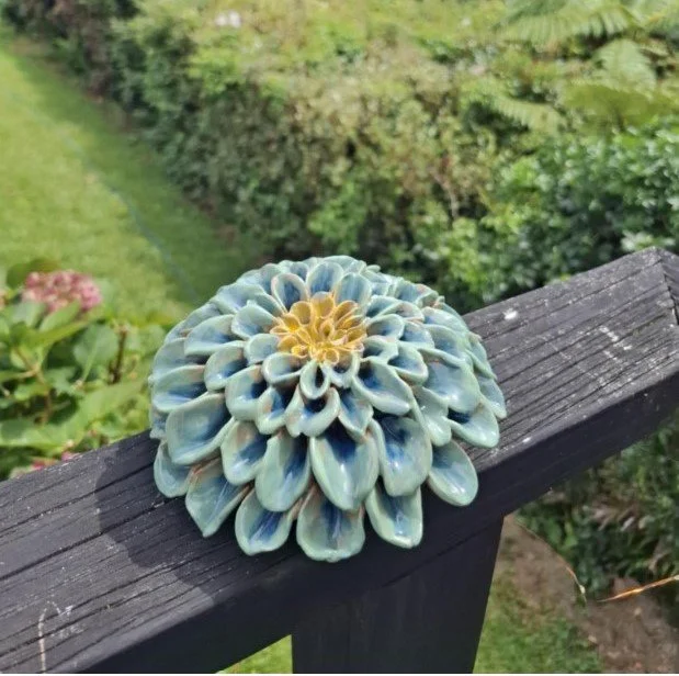 Green & blue dahlia yellow center deck.jpg