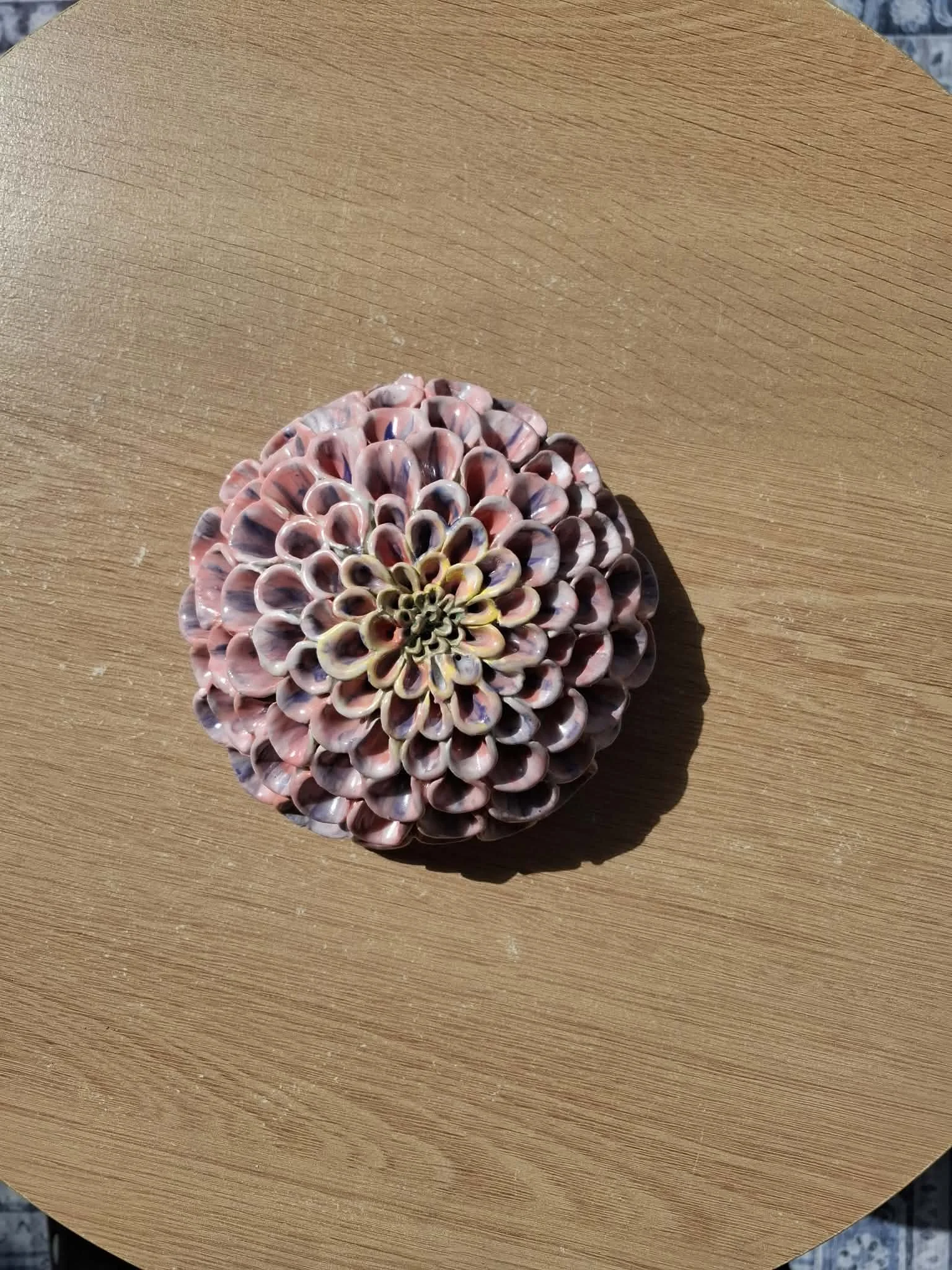Multi-coloured Pink Pompom Dahlia Ceramic Flower