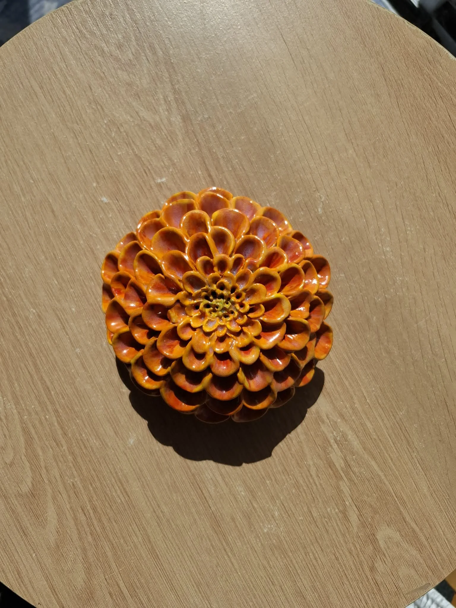 Bright Orange Pompom Dahlia Art Piece