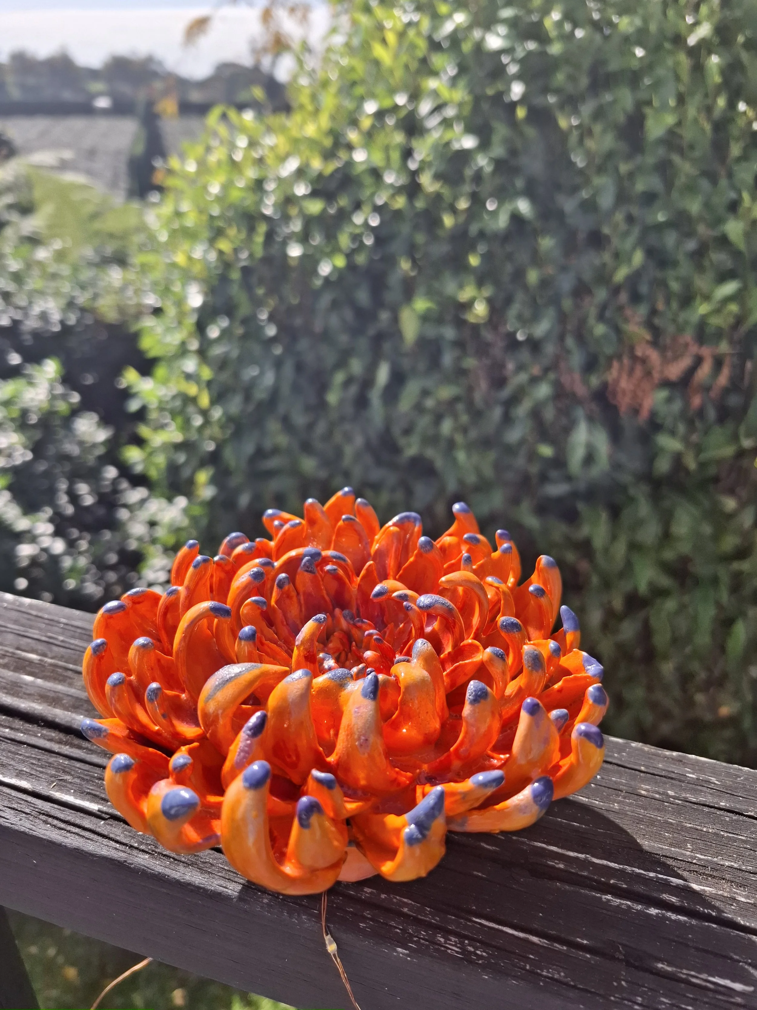 Vibrant Orange Ceramic Dahlia Wall Hanging