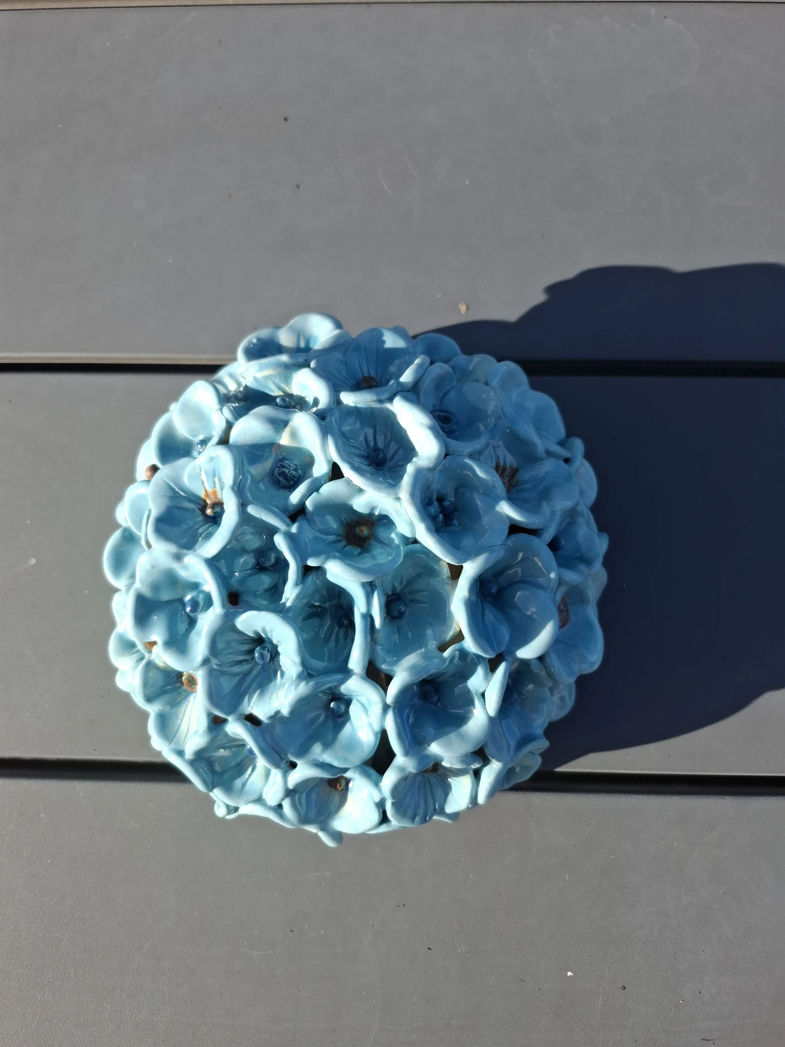 SOLD -- Vibrant Turquoise Ceramic Hydrangea