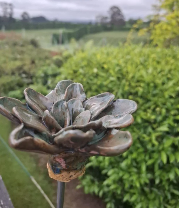 Speckled green medium flower on stake 2.jpg