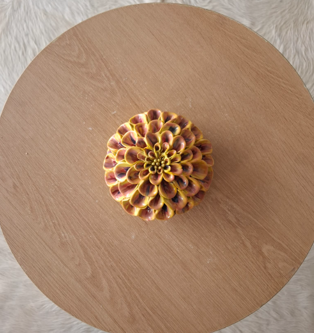 Multi-Color Yellow Pompom Dahlia Ceramic Artpiece