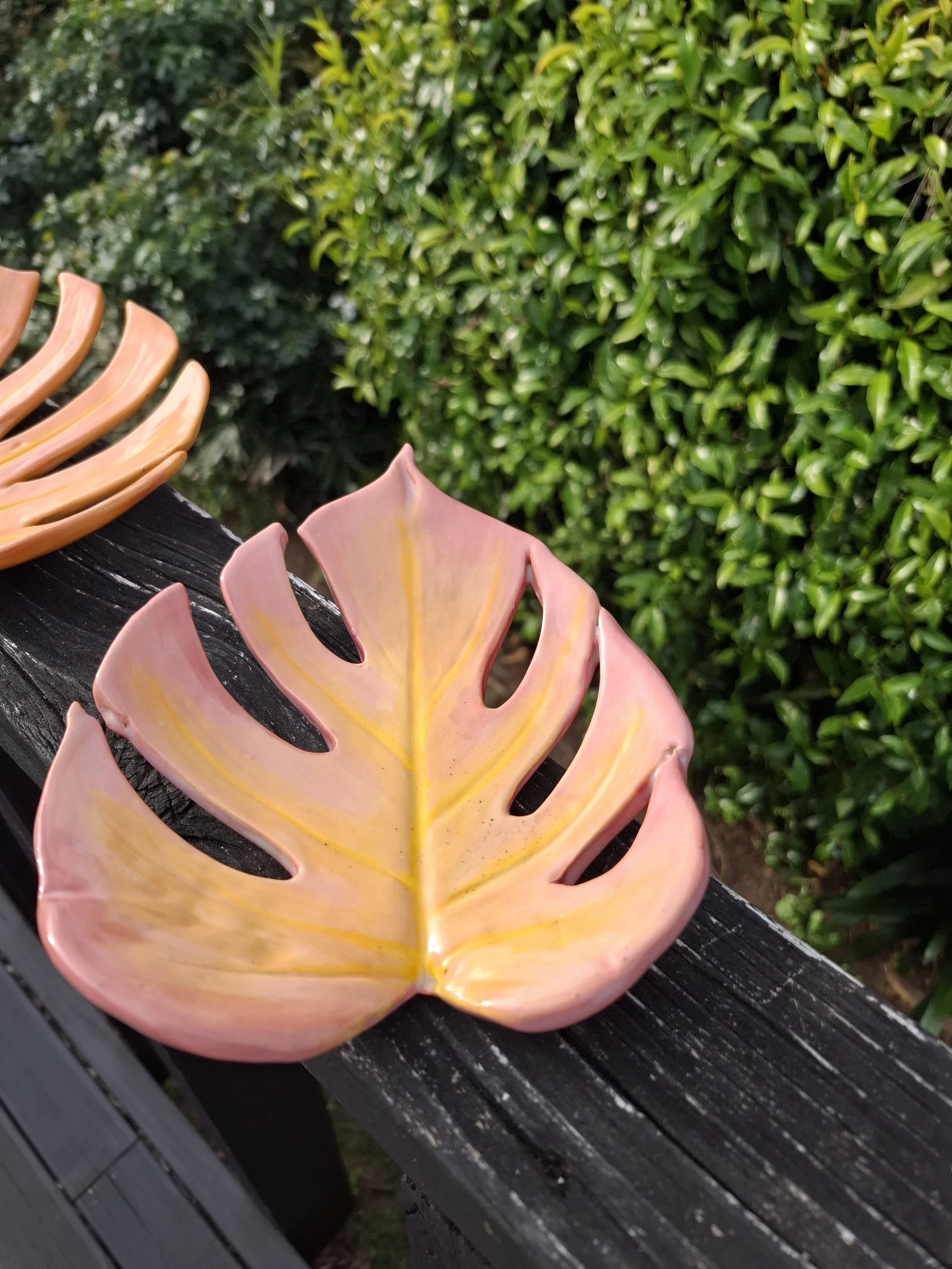 Tropical Inspired Monstera Leaf Dish - Sunset Coral