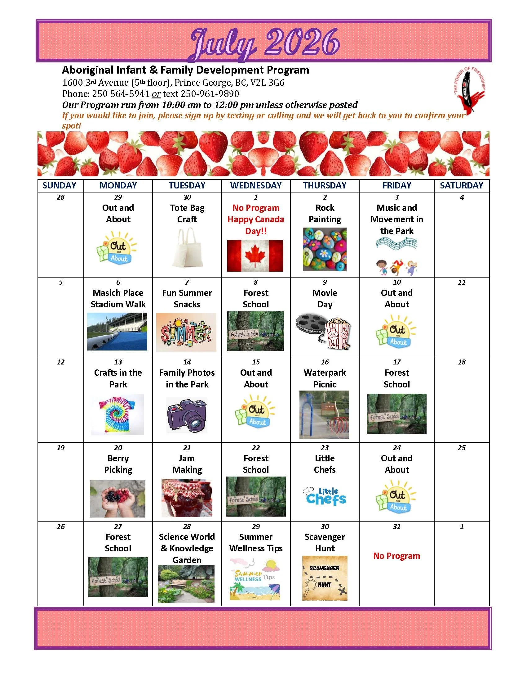 July 2026 Activity Calendar