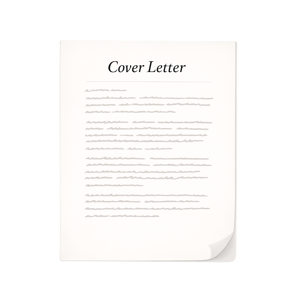 A letter-sized sheet of white paper with 'Cover Letter' written at the top, and blurred, illegible text underneath.