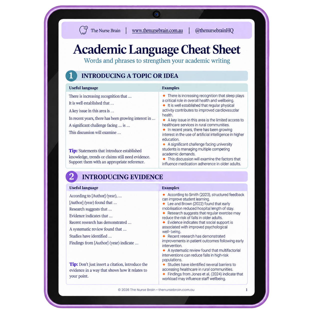 Academic Language Cheat Sheet