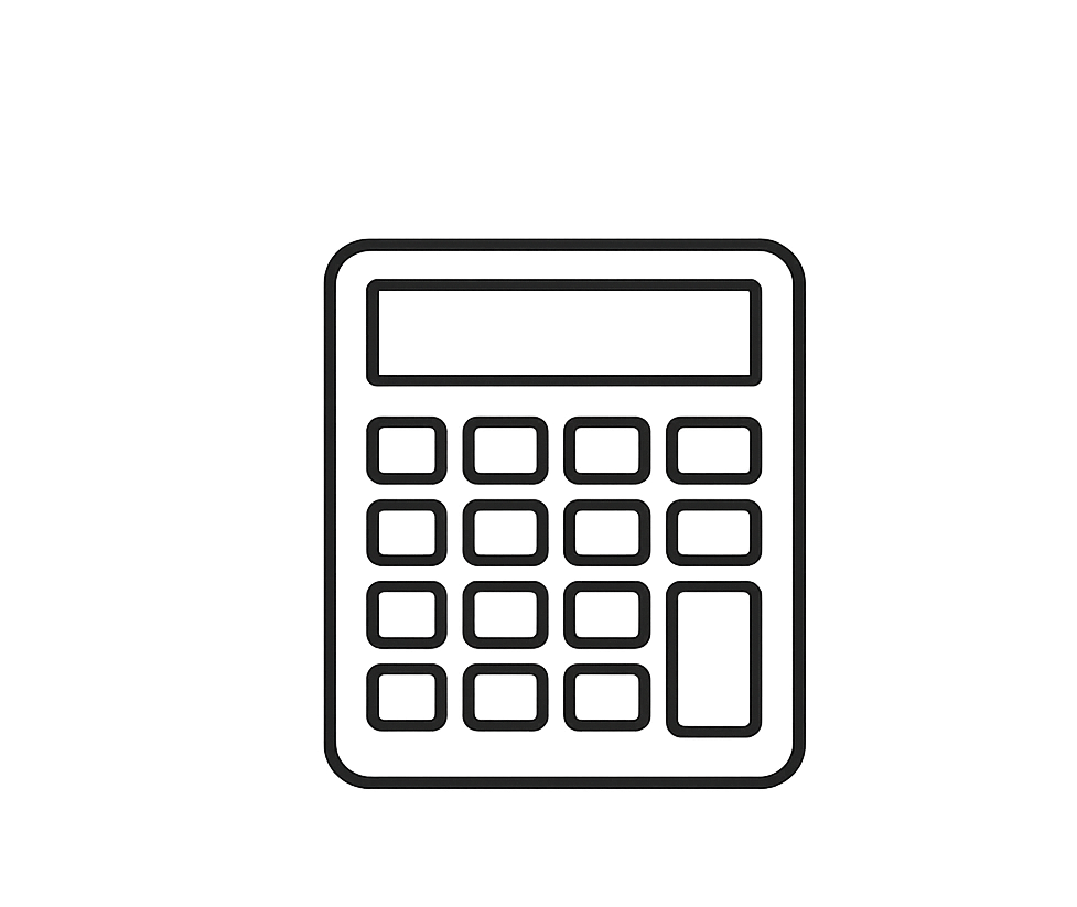 Outline of a calculator with buttons and a display screen.