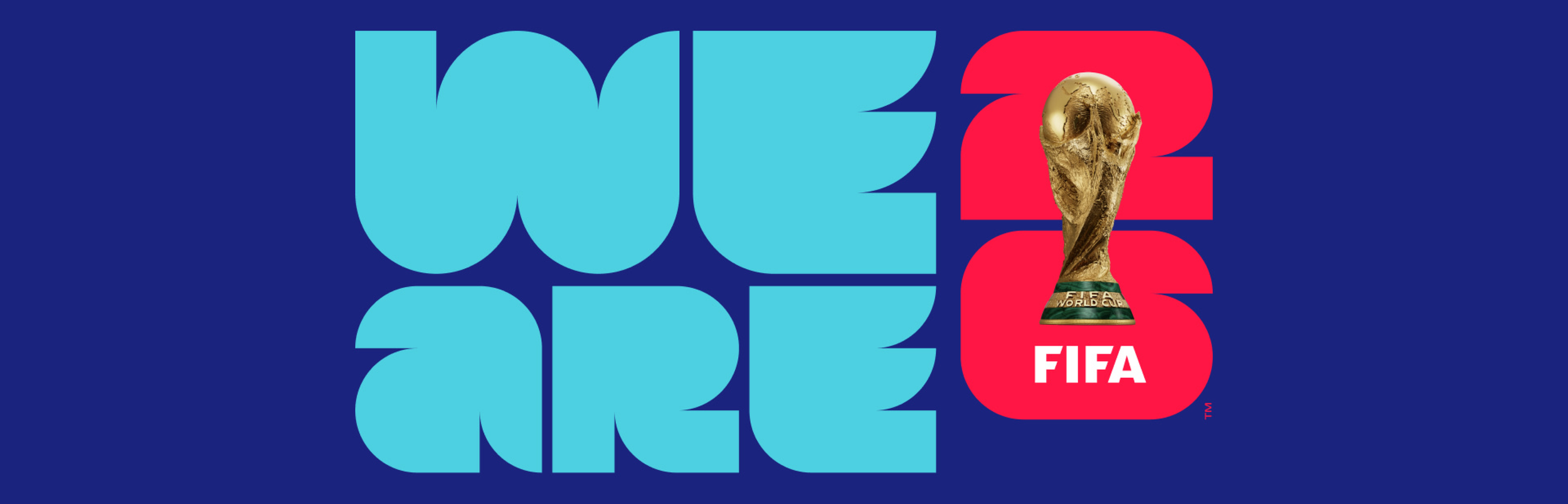 The image features the We Are the World 2022 FIFA World Cup logo with large stylized blue words and a red number 2. There is a FIFA World Cup trophy in front of the number 2, with the word FIFA written underneath.