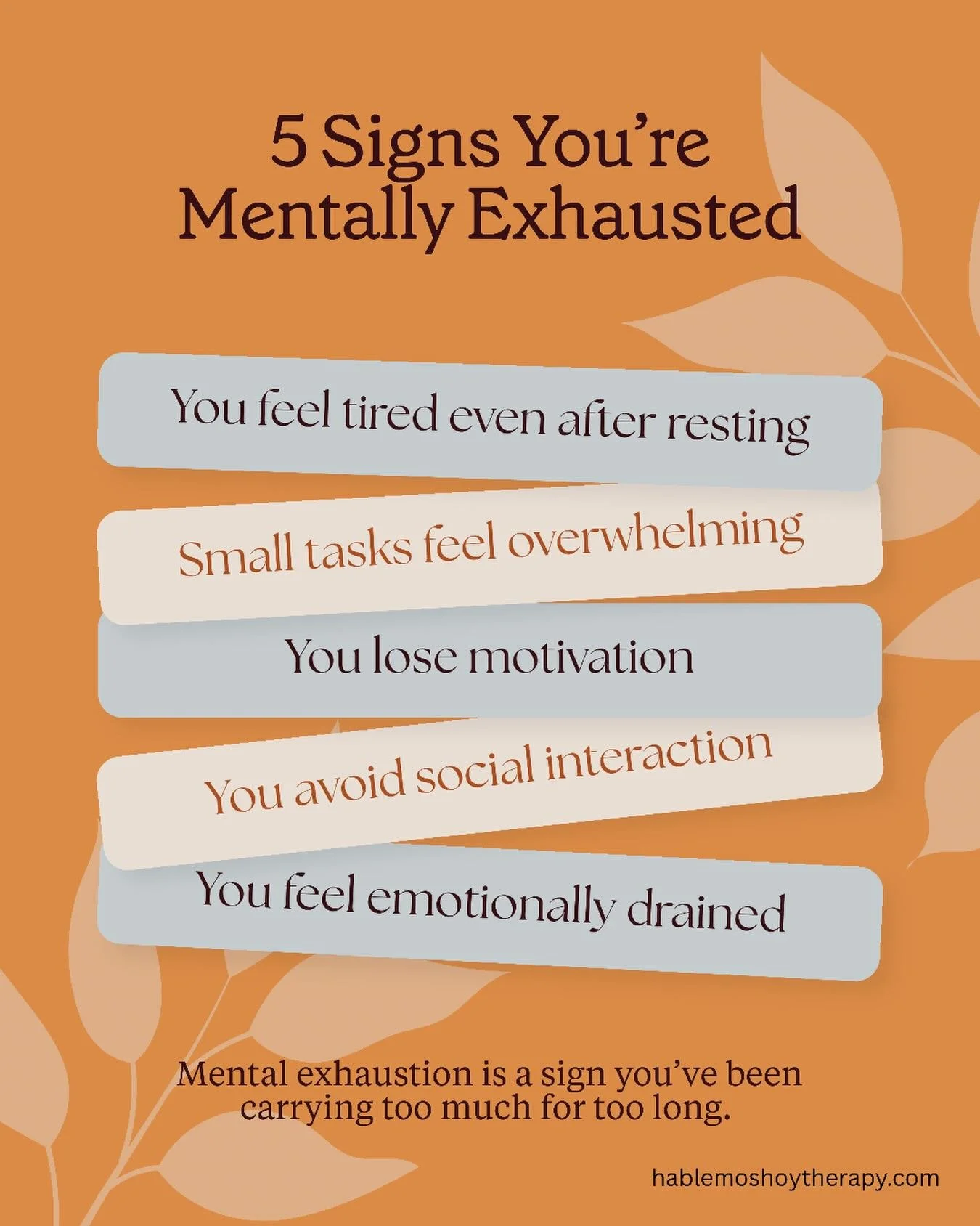 Not all exhaustion is physical.
Sometimes your mind is carrying more than anyone can see.

Mental exhaustion can look like irritability, numbness, overwhelm, or pulling away from others even when you&rsquo;re trying your best.

You deserve rest. You 