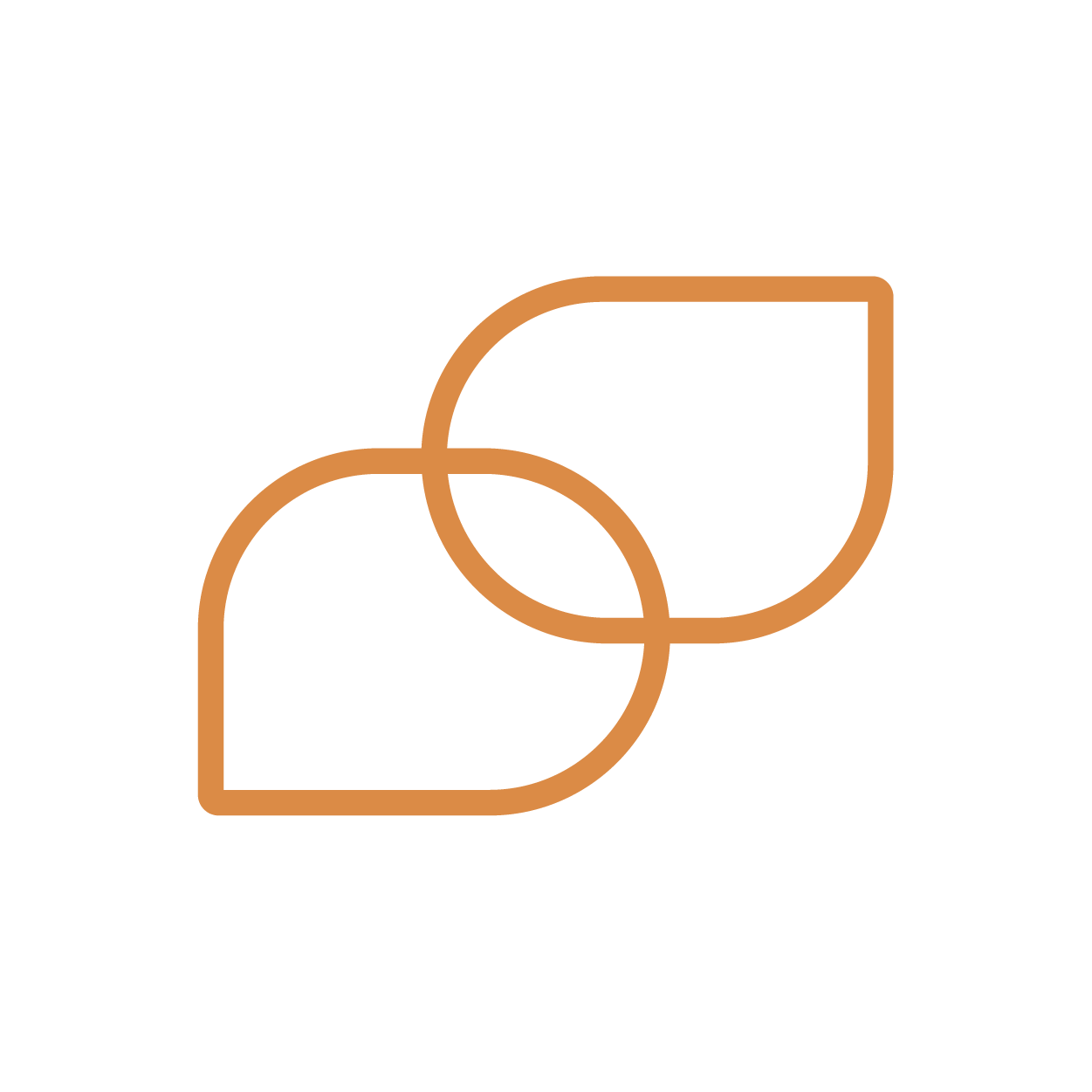 Icon of two overlapping shapes symbolizing flexible and accessible online therapy.