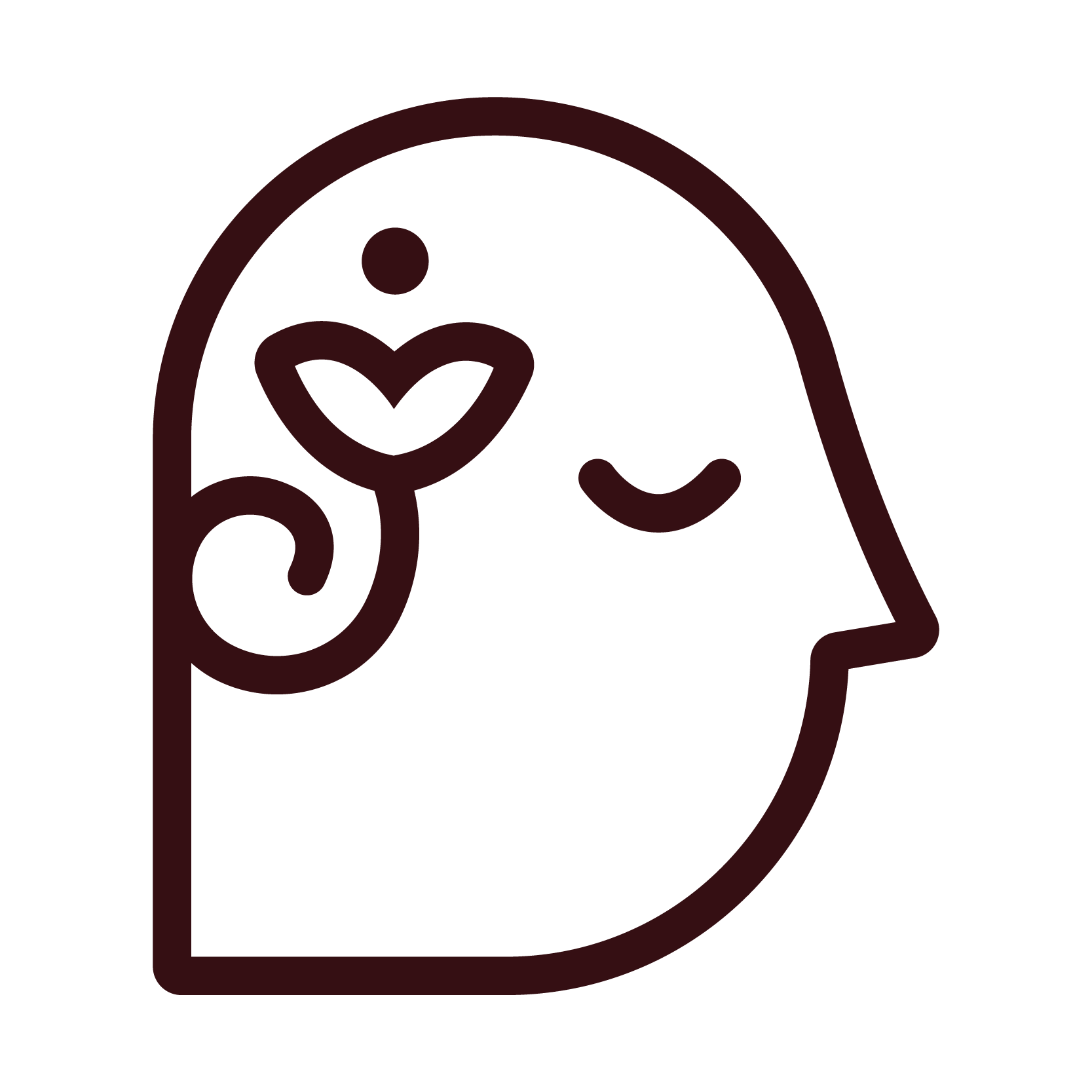 Abstract icon of a peaceful face with a heart symbol, representing compassionate online therapy and telehealth services at Hablemos Hoy Therapy.