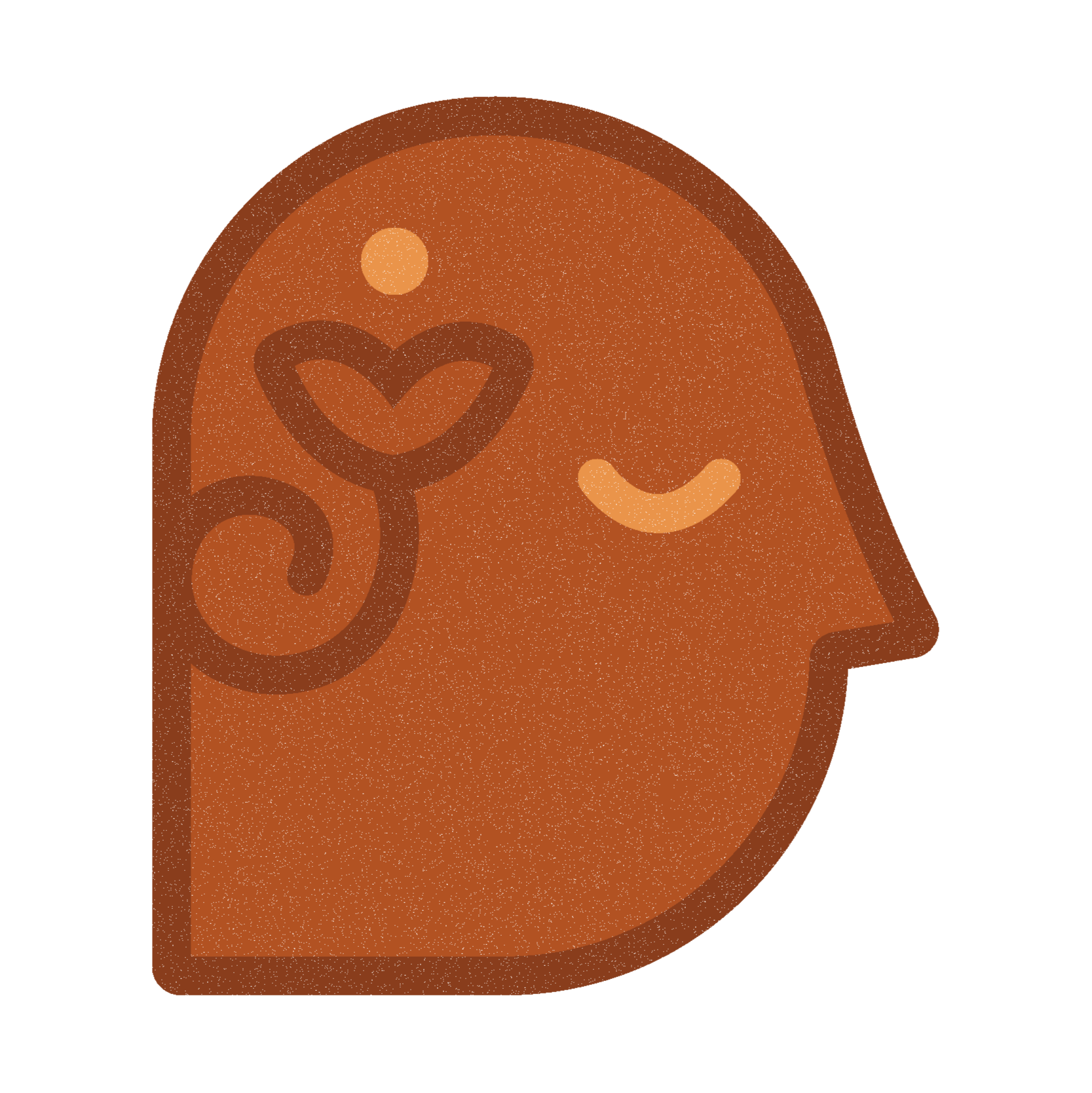 Abstract icon of a peaceful face with a heart symbol, representing compassionate online therapy and telehealth services at Hablemos Hoy Therapy.