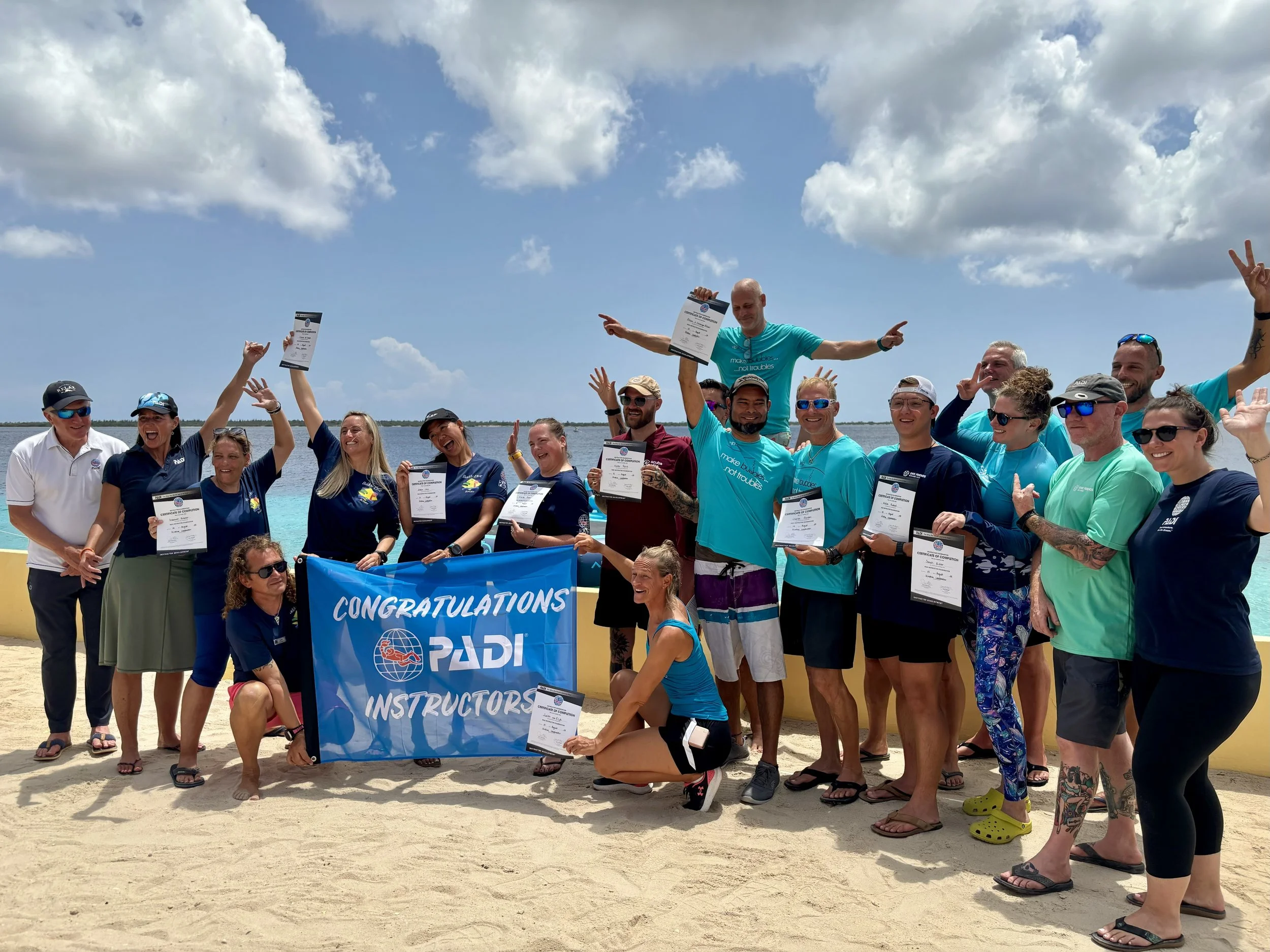 Celebrating graduation from the PADI Instructor Development Course & Instructor Exams with Eddy and the team from Dive Friends Bonaire. Check them out for training, boat charters, and guided dives!