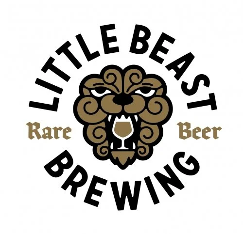 Logo for Little Beast Brewing featuring a cartoon bear's face with a beer glass in its mouth, surrounded by text 'LITTLE BEAST BREWING' and 'Rare Beer'.
