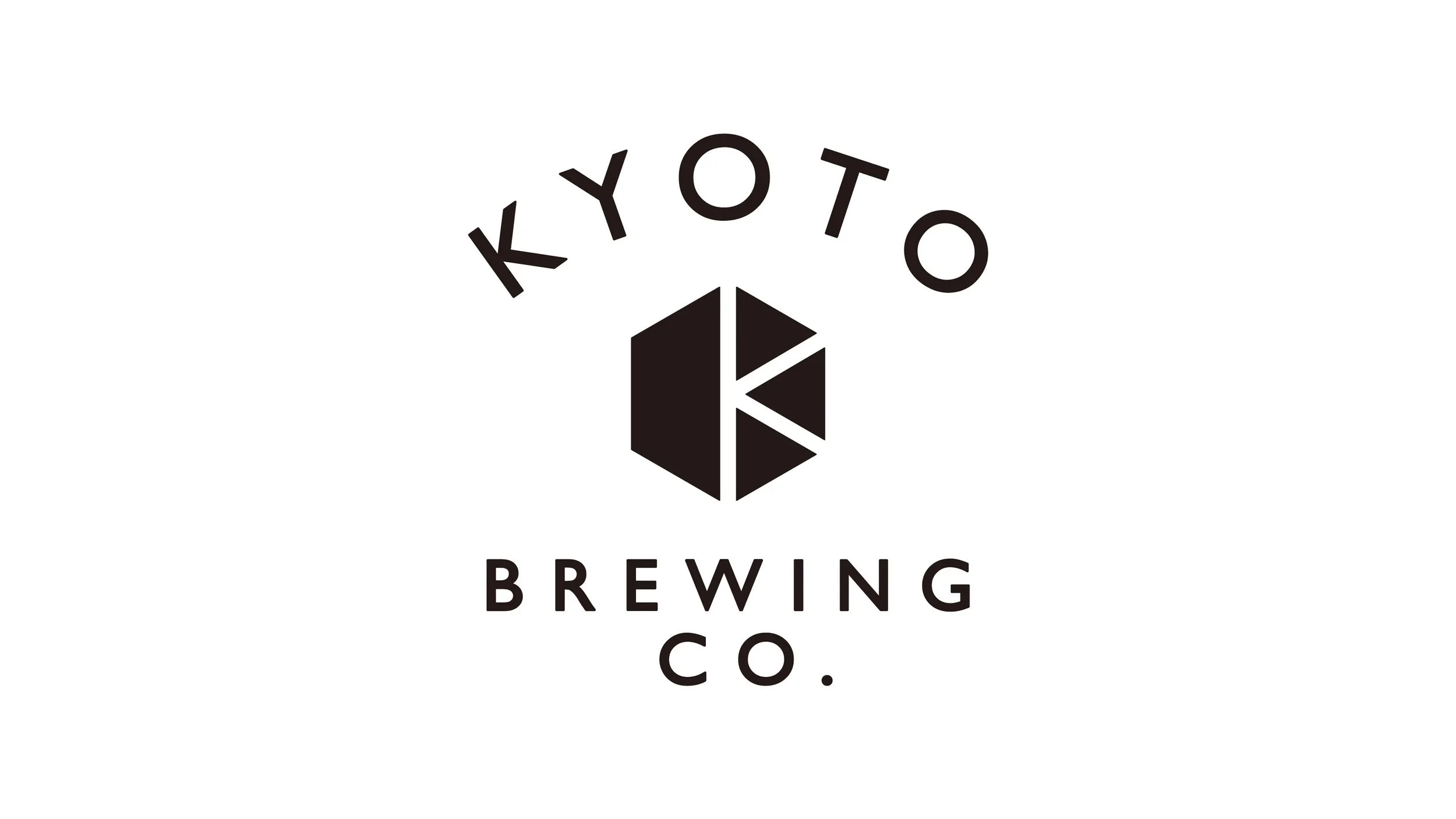 Black and white logo for Kyoto Brewing Co. featuring a hexagon with a stylized 'K' in the center, surrounded by the text 'KYOTO BREWING CO.'