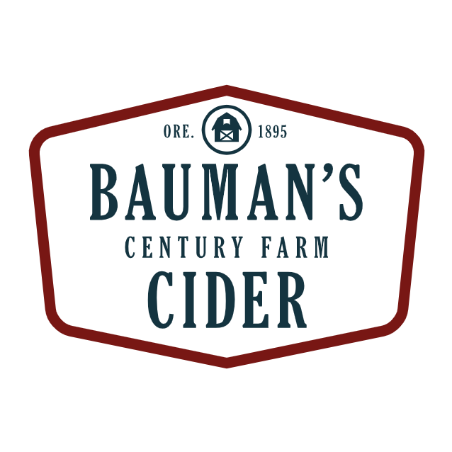 Logo for Baumans Century Farm Cider with a barn icon and the year 1895.
