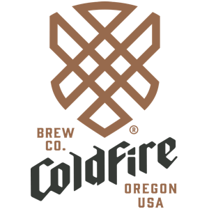 Logo for Coldfire Brew Co. in Oregon, USA, featuring a stylized geometric flame design.