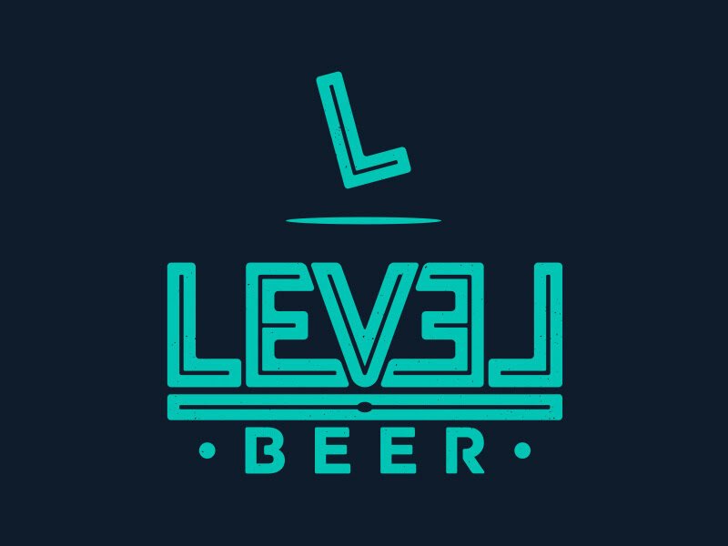 A logo for Level Beer featuring a stylized 'L' and the brand name in glowing blue text on a dark background.