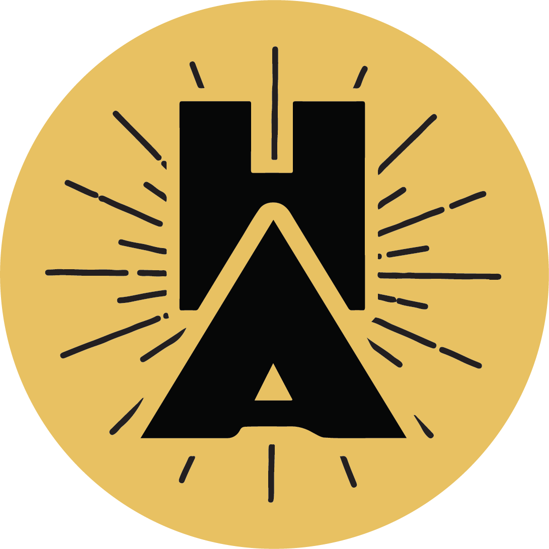 A black and gold logo badge for Heater Allen Brewing.