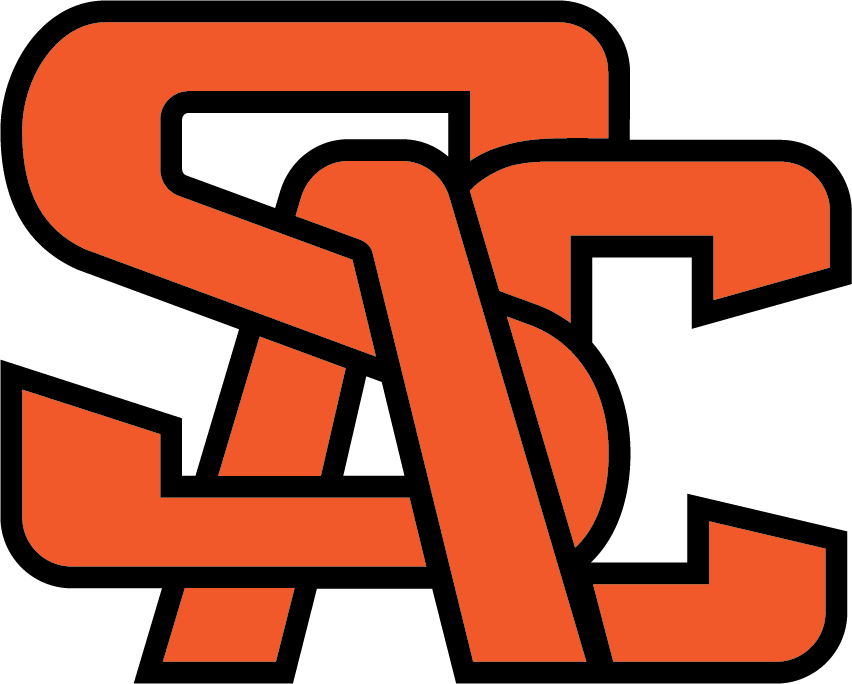 Logomark for Sacramento Athletic Center. Orange SAC initials nested together, with a black outline.