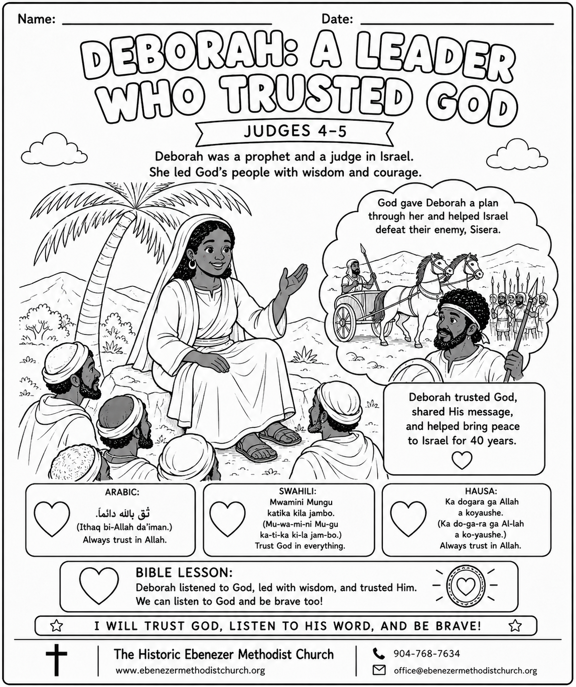 Deborah A Leader Who Trusted God - Free Coloring Pages The Historic Ebenezer Methodist Church Jacksonville Fl - Childhood Church Home of James Weldon Johnson & John Rosamond Johnson.png