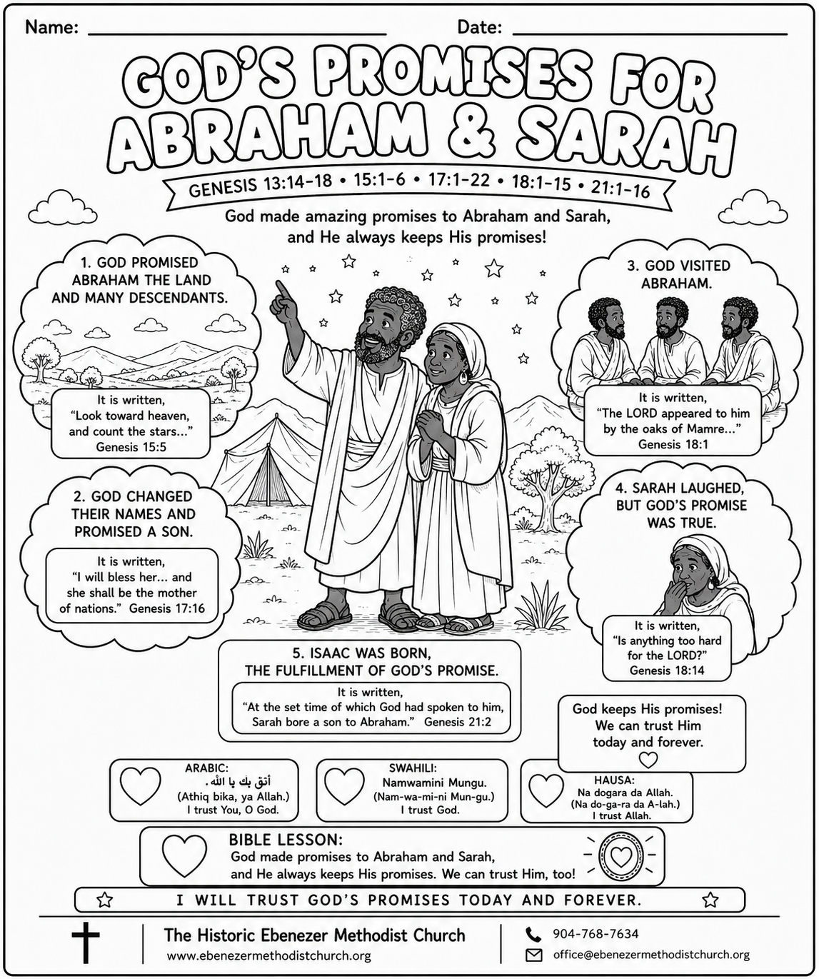 God's Promises for Abraham & Sarah - Free Coloring Pages The Historic Ebenezer Methodist Church Jacksonville Fl - Childhood Church Home of James Weldon Johnson & John Rosamond Johnson.png