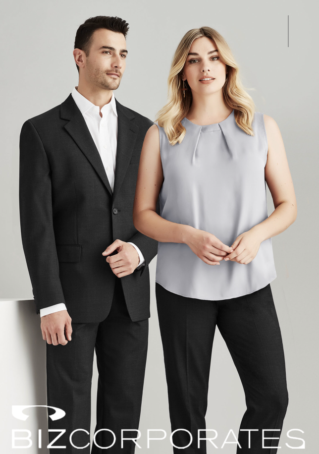 A professional man in a dark suit and a woman in a light sleeveless blouse standing together against a plain background, with the logo 'BIZCORPORATES' at the bottom.