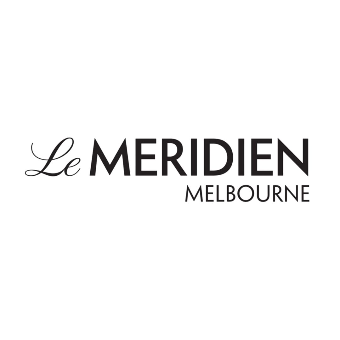 Logo of Le Meridien Melbourne hotel in black and white with elegant font.