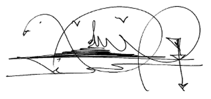 Black and white artistic line drawing of a bicycle