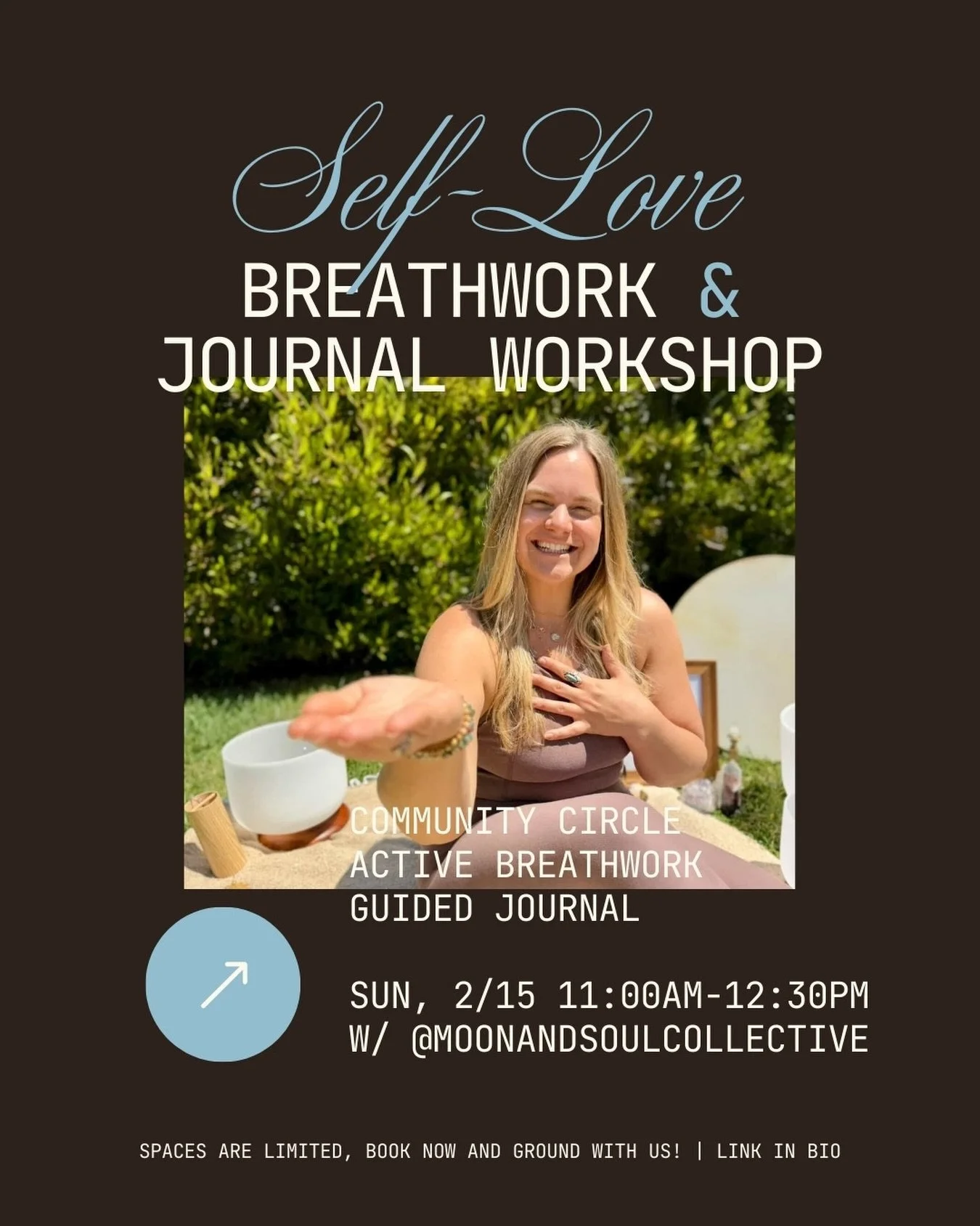 Join us in collaboration with @moonandsoulcollective for a guided active breathwork + journaling experience designed to deepen self-awareness and self-love.

Active breathwork uses intentional breathing patterns paired with music to help you explore 
