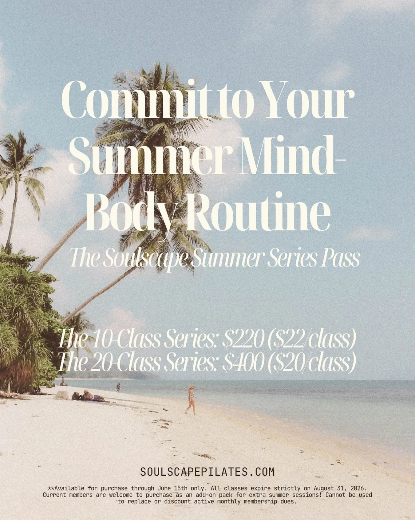 Summer is a season of shifting schedules, travel, and long days, but it&rsquo;s also the perfect time to deepen your dedication to yourself. ✨

Introducing the Soulscape Summer Series Pass, our limited-edition seasonal class packs curated to fit your