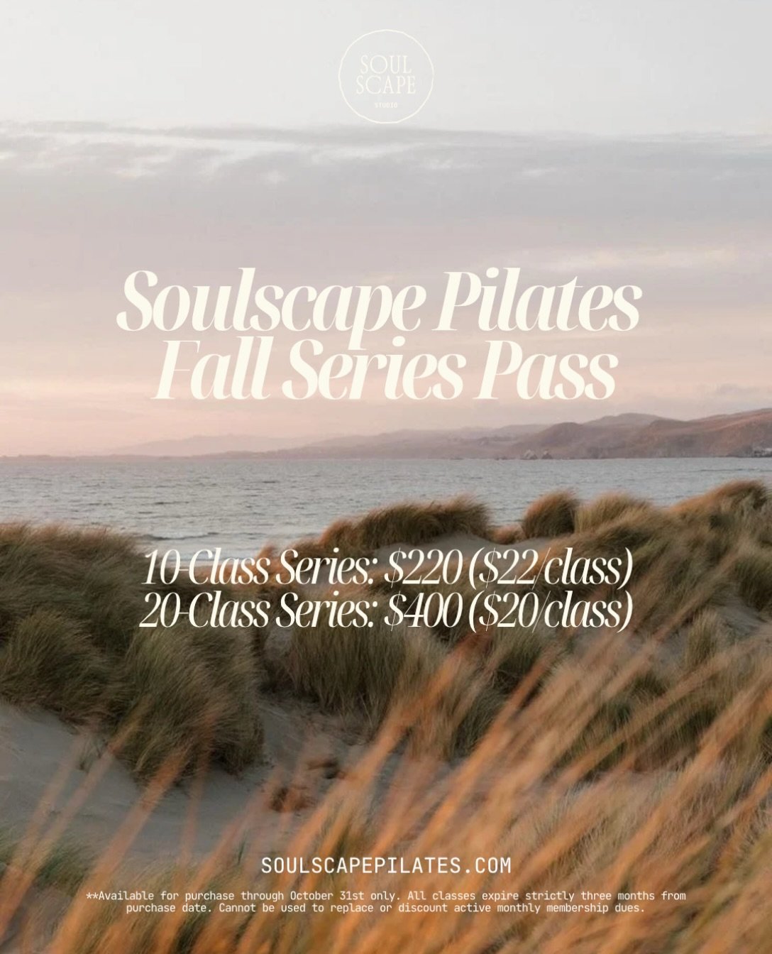Fall into your routine with our limited-edition Fall Pass series 🍂 Enjoy maximum flexibility with priority booking and zero long-term commitment.

✨ 10-Class Pass &mdash; $220
✨ 20-Class Pass &mdash; $400

Available through Halloween! All passes mus