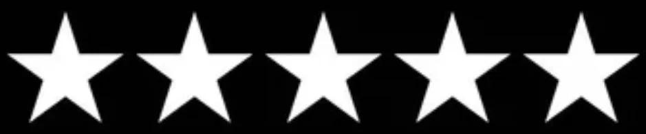 Six white stars on a black background.